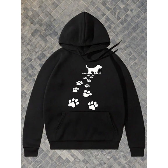 Men Retro Labrador Retriever Dog Paw Print Hooded Sweatshirt Slim Fit Long Pullover With Bone Paw Print Design Warm Winter Sweater For Dog Lovers Pet Owner Apparel Casual Black White Sweater For Casu