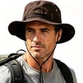thumbnail image 1 of Men Retro Tactical Wide Brim Bucket Hat, Foldable Windproof Sun Hat for Hiking Fishing Outdoor Camping Coffee Free Size, 1 of 5