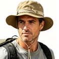 thumbnail image 1 of Men Retro Tactical Wide Brim Bucket Hat, Foldable Windproof Sun Hat for Hiking Fishing Outdoor Camping Khaki Free Size, 1 of 5