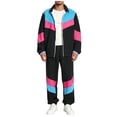 thumbnail image 1 of Men Retro Track Suit Zip Jacket Jogger Pants Throwback Party Daily Outfit Color Block 2-Piece, 1 of 6