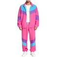 thumbnail image 1 of Men Retro Track Suit Zip Jacket Jogger Pants Throwback Party Daily Outfit Color Block 2-Piece, 1 of 6