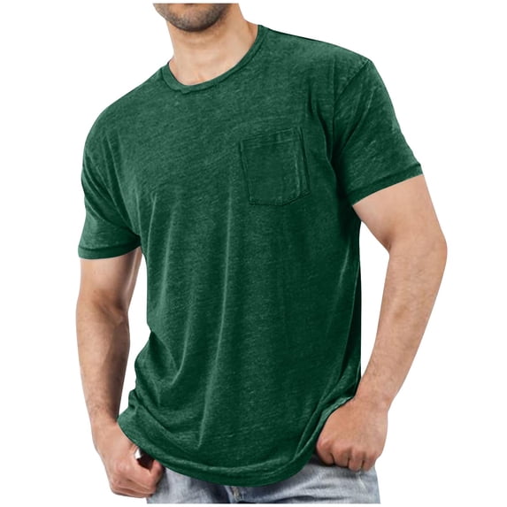 Men Retro Tshirts Oversized Short Sleeve Washed Tops Distressed Crewneck Pullover Tees with Chest Pocket