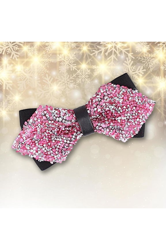 Men Rhinestone Bow Tie Formal Wedding Groomsmen Year Eve Party Suit Accessory Hot Pink One Size