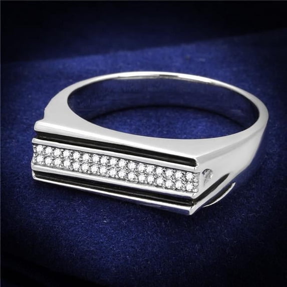 Men Rhodium 925 Sterling Silver Ring with AAA Grade CZ in Clear - Size 10