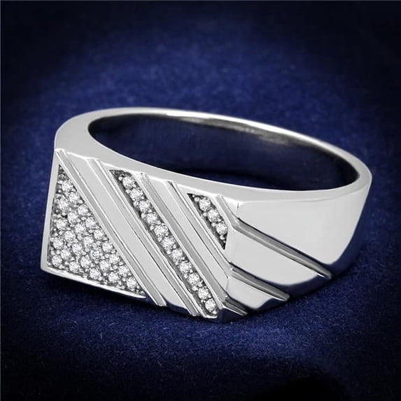 Men Rhodium 925 Sterling Silver Ring with AAA Grade CZ in Clear - Size 8