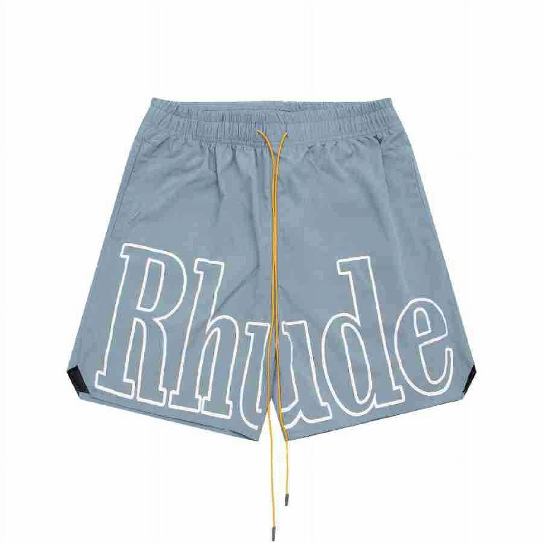 Men Rhude Shorts Logo Print Cotton Drawstring Track Shorts Elastic Gym