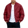 thumbnail image 1 of Men Ribbed Collar Bomber Jacket Long Sleeve Lightweight Casual Outerwear with Side Hand Pockets Wine 4XL, 1 of 7