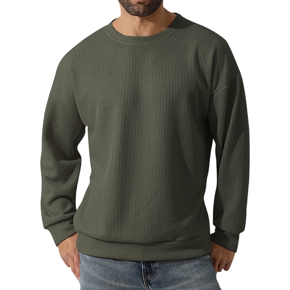 Men Ribbed Crew Neck Long Sleeve Pullover Sweater Casual Solid Color Top