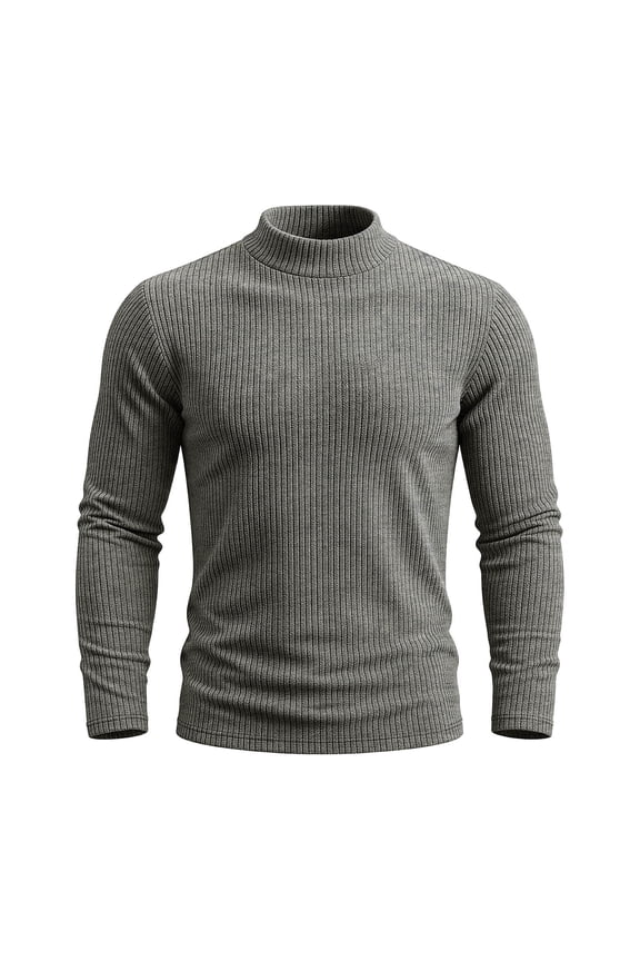 Men Ribbed Mock Neck Long Sleeve Sweater, Slim Fit Stretch Knit Half Turtleneck Pullover Top, Soft Warm Base Layer Shirt for Business Gray S(S)
