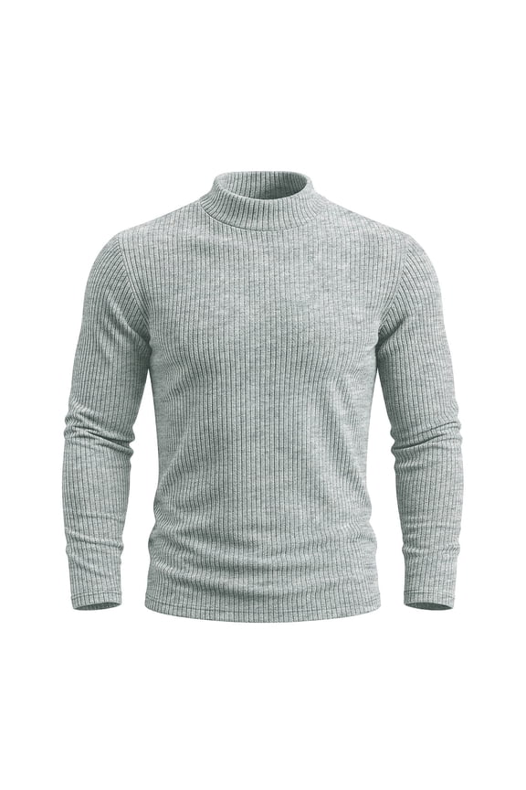 Men Ribbed Mock Neck Long Sleeve Sweater, Slim Fit Stretch Knit Half Turtleneck Pullover Top, Soft Warm Base Layer Shirt for Business Silver S(S)