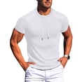 thumbnail image 1 of Men Ribbed Short Sleeve T Shirt with Drawstring Collar and Contrast Shoulder Patch Slim Fit Pullover Top for Casual Wear White S, 1 of 6