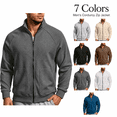 thumbnail image 1 of Men Ribbed Zip up Sweatshirt Corduroy Comfy No Hood Stand Collar Fashion Outerwear with Pockets Long Sleeve Trendy Collared Spring Fall Daily Casual Jacket, 1 of 7