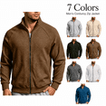 thumbnail image 1 of Men Ribbed Zip up Sweatshirt Corduroy Comfy No Hood Stand Collar Fashion Outerwear with Pockets Long Sleeve Trendy Collared Spring Fall Daily Casual Jacket, 1 of 7