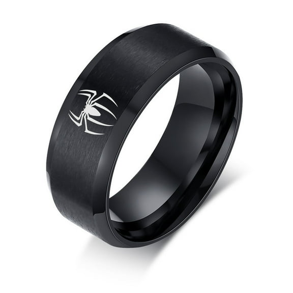 Men Rings Titanium Steel Matte Ring Black Spider Ring for Man Halloween Jewelry, Size 8
