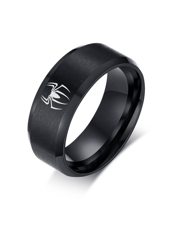 Men Rings Titanium Steel Matte Ring Black Spider Ring for Man Halloween Jewelry, Size 8