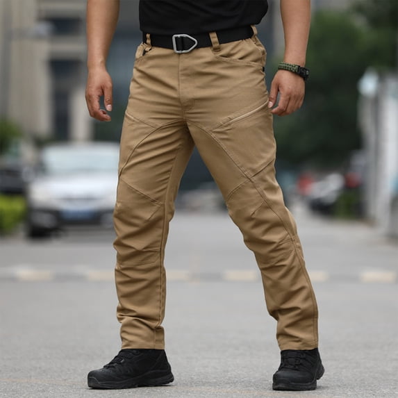 Men Ripstop Tactical Pants Multi Zipper Pockets Camo Outdoor Work Trousers Durable Hiking Pants For Fall Winter Brown XL