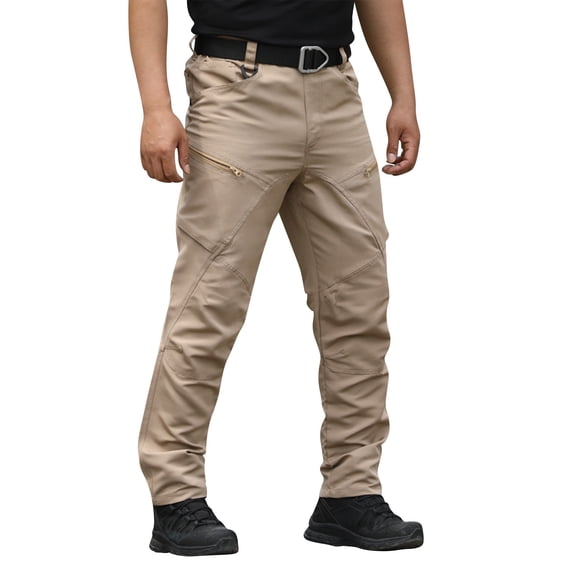 Men Ripstop Tactical Pants Multi Zipper Pockets Camo Outdoor Work Trousers Durable Hiking Pants For Fall Winter Brown XL