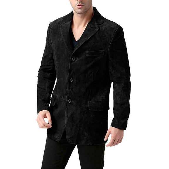 Men Robert 3-Button Leather Blazer Suede Sport Coat Jacket (Regular, Big & Tall and Short)