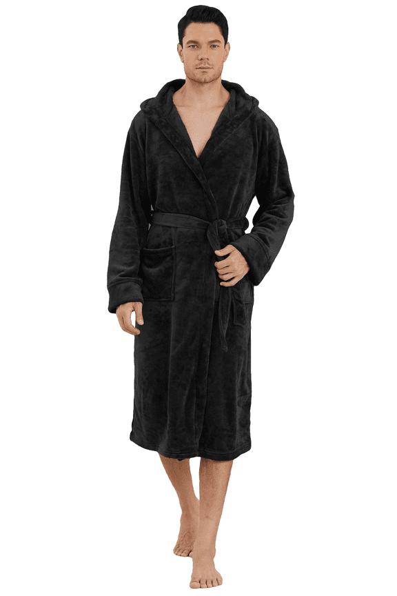Men Robes, CaiDieNu Bathrobe for Men with Hood & Pockets, Soft Plush Bathrobe Winter Warm Sleepwear Spa Robe