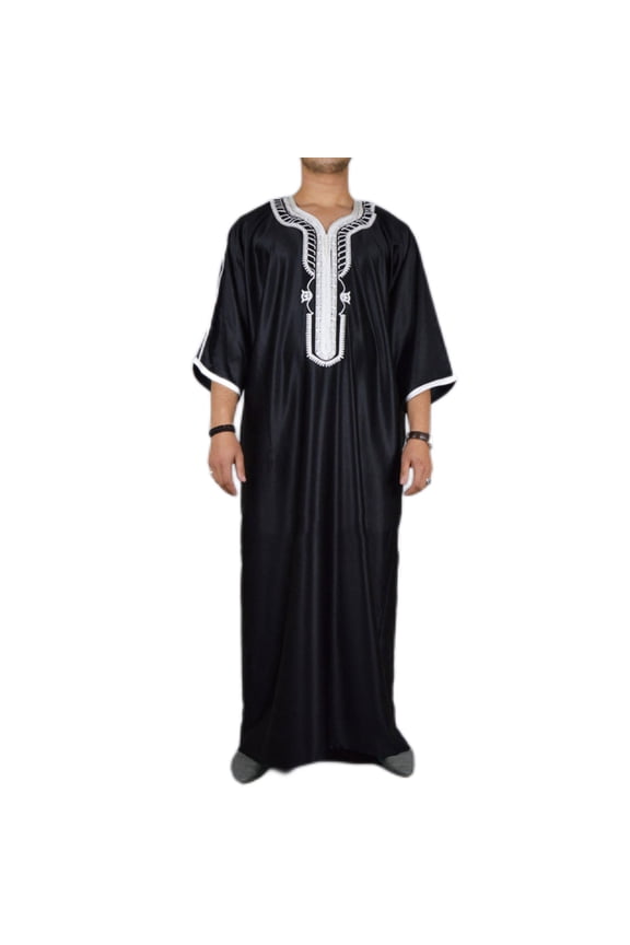 Men Robes with Mid-length Sleeves Simple Kaftan Muslim Clothing for Four Seasons