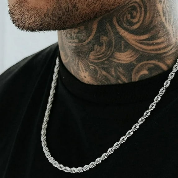 Men Ropes Long Necklace Minimalist Twist Rope Chain Necklace Available in 14K Yellow Golden Color 5mm