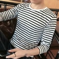 thumbnail image 1 of Men Round Neck Shirts Long Sleeve Stripe T-Shirt Casual Undershirts Tees Tops, 1 of 11