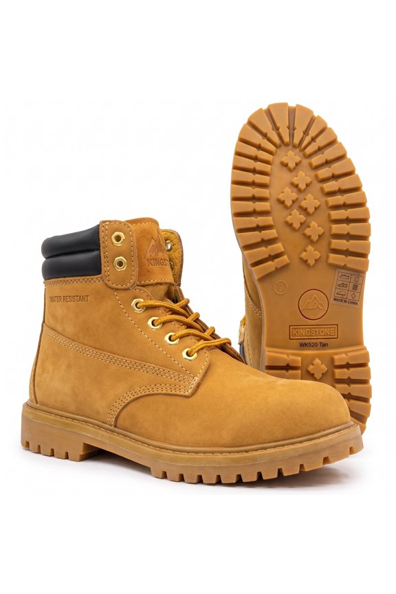 Men Round Toe Work Boots Water Resistant Construction Shoes Padded Collar Rugged Slip Resistant Sole