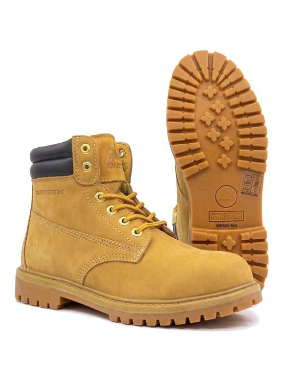 Men Round Toe Work Boots Water Resistant Construction Shoes Padded Collar Rugged Slip Resistant Sole