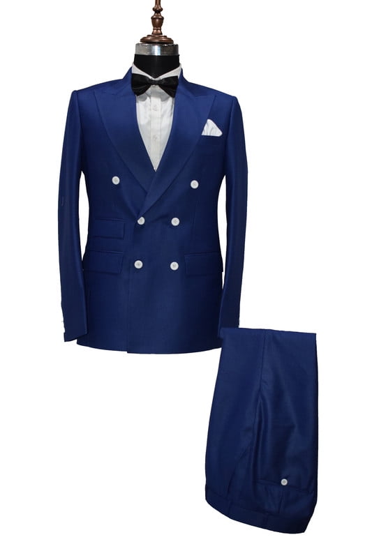 Pretty Blue Double Breasted 2 Pieces Slim Fit Solid Color Men's Suits main image 1