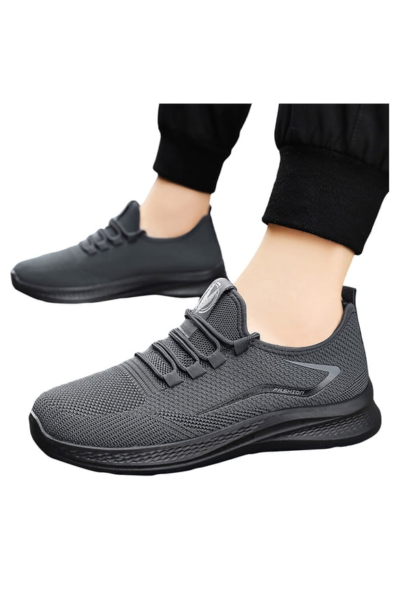 Men Running Shoes Breathable Mesh Blade Lace up Sneakers Lightweight Non Slip Athletic Shoes for Gym Jogging Casual Gray Size 7.5