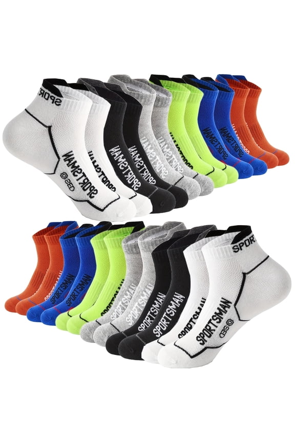 Men Running Socks 12 Pairs Ankle Athletic Socks Wicking Cushioned for Men Walking-Arch Compression Support - Multicolor