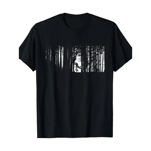 Men'S 100% MTB Mountain Bike Graphic T-Shirt - Black Casual Short Sleeve Tee with White Forest & Cyclist Design, Loose Fit Breathable All-Season Comfort, Durable Print for