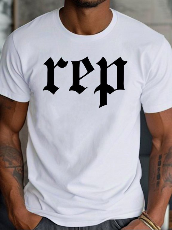 Men'S 180G Pure Casual Crew Neck Short Sleeve T-Shirt | Regular Fit Knit Fabric, Gothic Rep Print in White, All-Season Comfortable & Breathable for Daily Wear, T Shirts