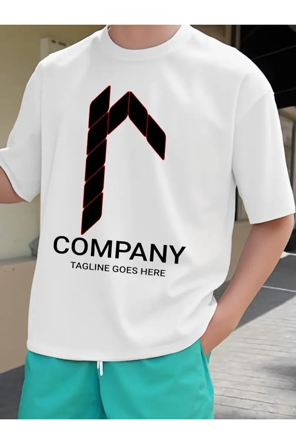 Men'S 180gsm Heavyweight 100% T-Shirt with Red Arrow & Company Logo Graphic Print - White Casual Round Neck Short Sleeve Tee for Gym, Boxing, Soccer, Casual Attire - All-Season