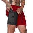 thumbnail image 1 of Men'S 2 In 1 Workout Running Shorts Lightweight Training Yoga Gym 7" Short With Zipper Pockets Red L, 1 of 2