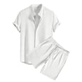 thumbnail image 1 of Men'S 2 Piece Outfit Casual Short Sleeve Button Down Shirt and Beach Shorts Set Summer Outfits Solid White S, 1 of 3