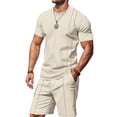 thumbnail image 1 of Men'S 2 Piece Outfits Short Sleeve Casual Shirt and Shorts Sets Khaki XXXL, 1 of 7