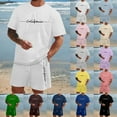 thumbnail image 1 of Men'S 2 Piece Waffle Casual Outfits, Matching Outfit Elastic Waist Shorts Tracksuit Comfy and Soft Vacation Pajamas Set (Beige,2XL), 1 of 6