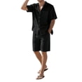 thumbnail image 1 of Men'S 2 Pieces Shirt Set Short Sleeve Button Down Casual Hippie Holiday Beach T-Shirts Shorts Outfits Black XXXL, 1 of 8