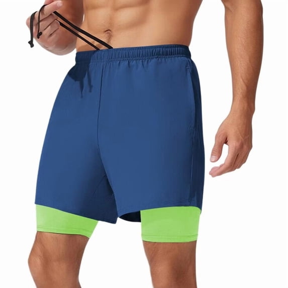 Men'S 2 in 1 Running Shorts Quick Dry Gym Athletic Workout Shorts for Men with Phone Pockets Blue M