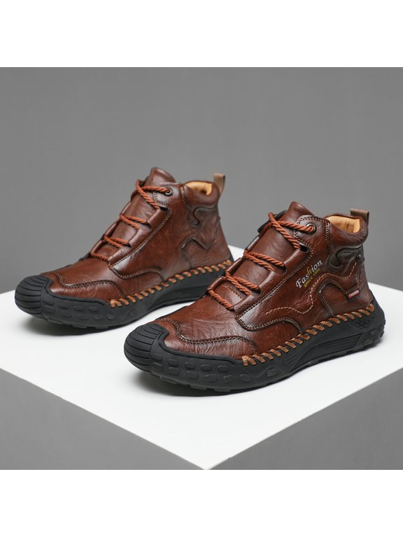 Men'S 2026 Casual Shoes Short Boots | Trendy Mid-High Top Outdoor Boots with Microfiber, Rubber Sole, and Lace Closure | All Season