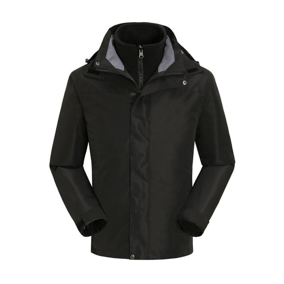Men'S 3-In-1 Waterproof Ski Jacket, High Neck Detachable Fleece Liner Hooded Raincoat For Hiking & Winter Adventures Black Xxl