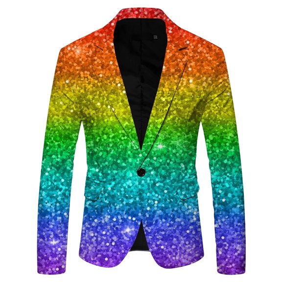 Men'S 3D Sequin Suit Jacket Printed Pocket Lapel Button Up Suit Jacket Suit Style One