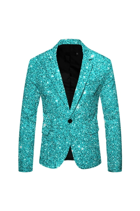 Men'S 3D Sequin Suit Jacket Printed Pocket Lapel Button Up Suit Jacket Suit Style One
