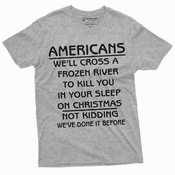 Men'S 4Th Of July Independence Day T-Shirt Americans Crossing Frozen Lake Washington Tee Shirt (Large Grey)
