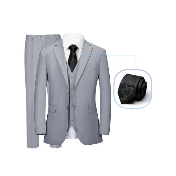 Men'S 4pcs Suit Blazer Tie Vest Pants Two Button Lapel Collar Flap Pockets Plain Color Classic Formal Wear Elegant Blazer Suit Coat For Business Interview Wedding Dinner Party Independence Day
