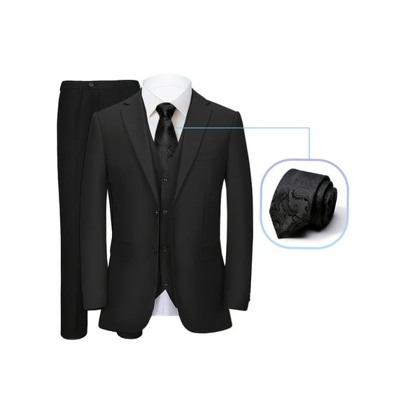 Men'S 4pcs Suit Blazer Tie Vest Pants Two Button Lapel Collar Flap Pockets Plain Color Classic Formal Wear Elegant Blazer Suit Coat For Business Interview Wedding Dinner Party Independence Day
