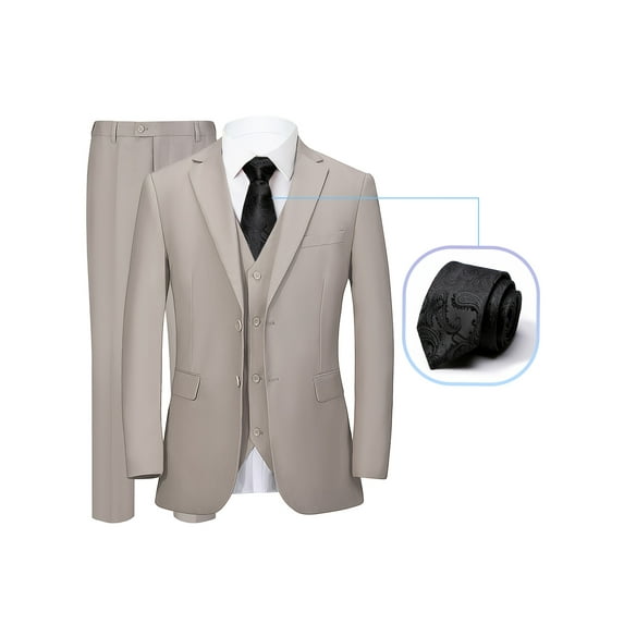 Men'S 4pcs Suit Blazer Tie Vest Pants Two Button Lapel Collar Flap Pockets Plain Color Classic Formal Wear Elegant Blazer Suit Coat For Business Interview Wedding Dinner Party Independence Day
