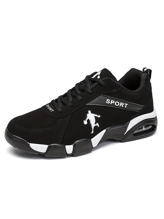 Men'S Air Cushion Sneakers - Breathable Mesh & PU Upper, Geometric Design, Sporty Look | Comfortable Fit - St. Patrick'S Day Halloween Black/White Colorway for Outdoor Running, Casual Attire,