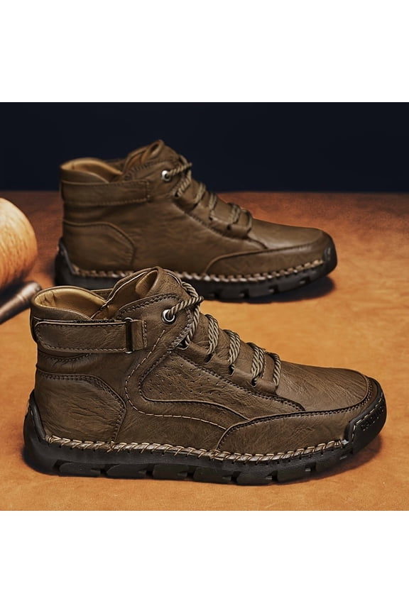 Men'S All-Season Lace-Up Boots - Non-Slip Rubber Sole, Cushioned Insole - White/ - Easy-Clean - Extended Sizes Available - Everyday for Outdoor, Casual, Formal - Durable & Special Events